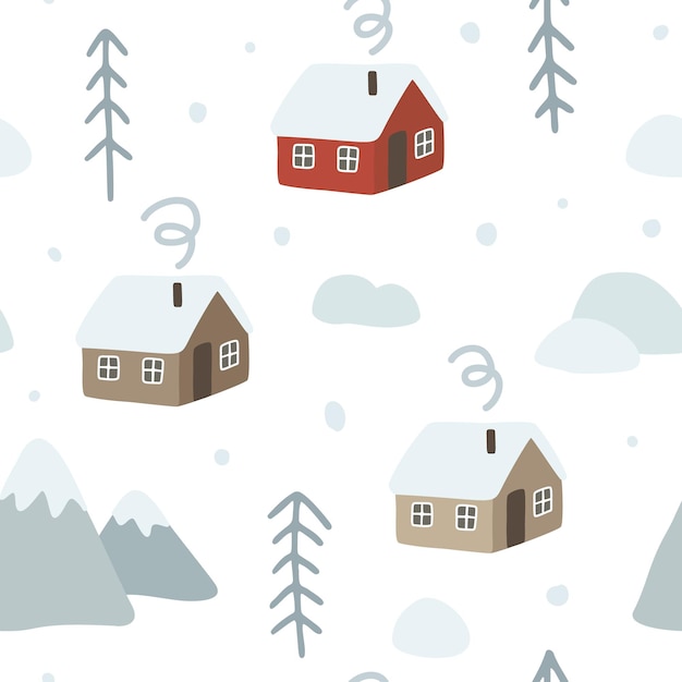 Vector casas de invierno escandinavas patrón sin costuras textura para tela textil ropa papel de embalaje