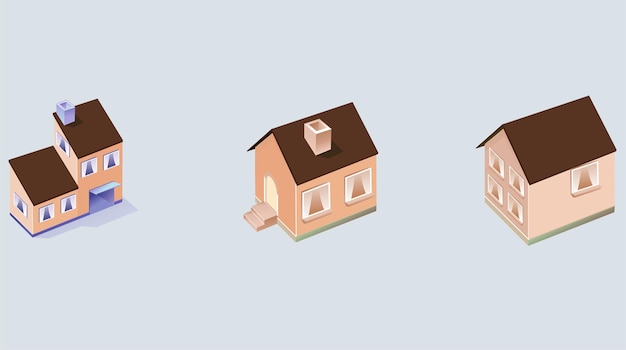 casas isométricas con ilustración de fondo sólido abstracto