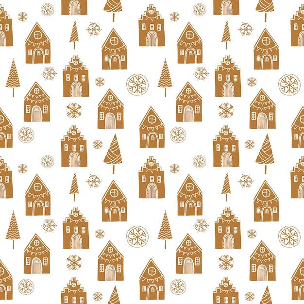 Casas de pan de jengibre navideñas sin fisuras para envolver papel y textiles