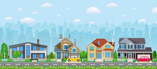Casas privadas suburbanas con coche