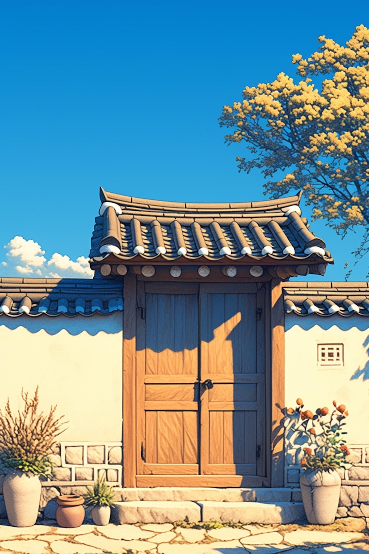 Vector las casas tradicionales de hanok