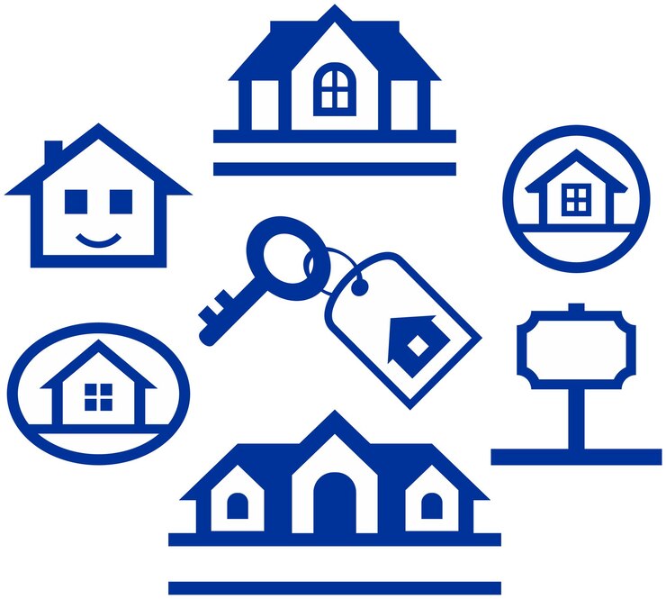 Casas en venta. Ilustraciones vectoriales temáticas inmobiliarias y de vivienda.