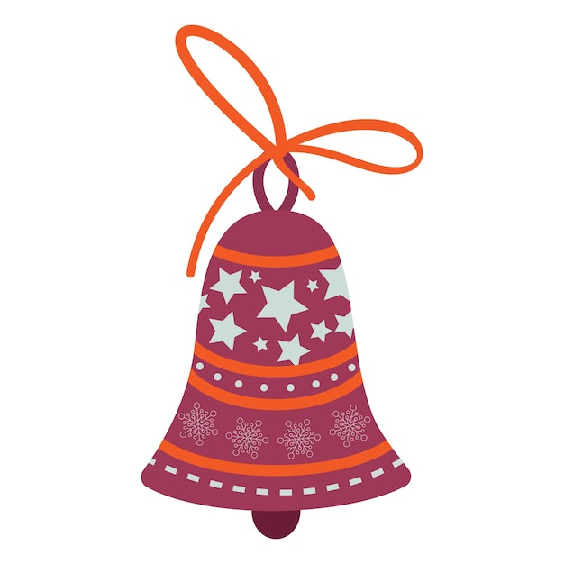 Cascabeles y cinta roja Concepto Feliz Navidad Feliz Año Nuevo Diseño plano de dibujos animados Ilustración vectorial