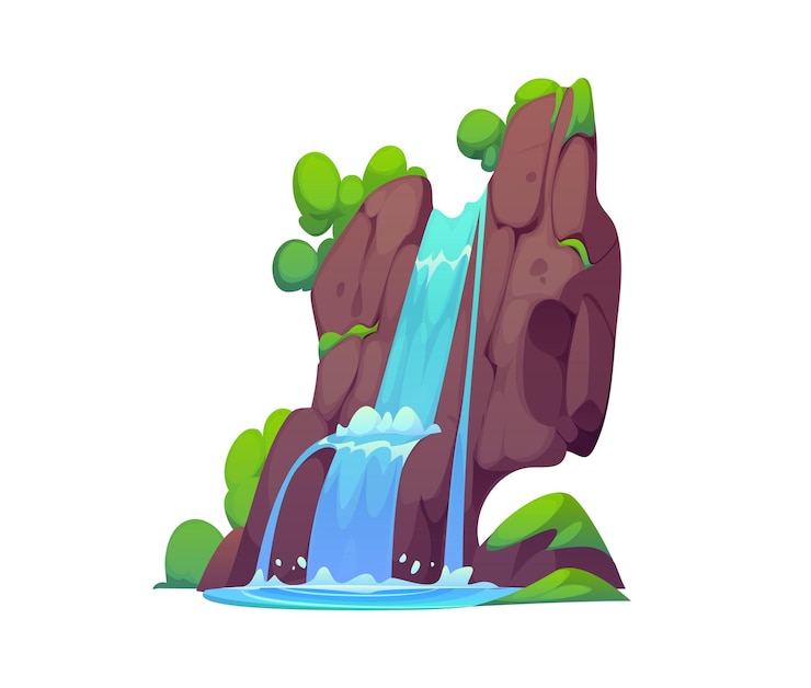 Vector cascada de agua de cascada de dibujos animados de río de montaña