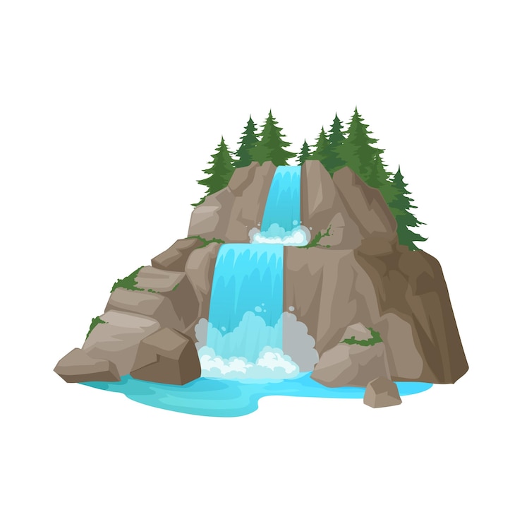Vector cascada de agua juego activo paisaje cascada