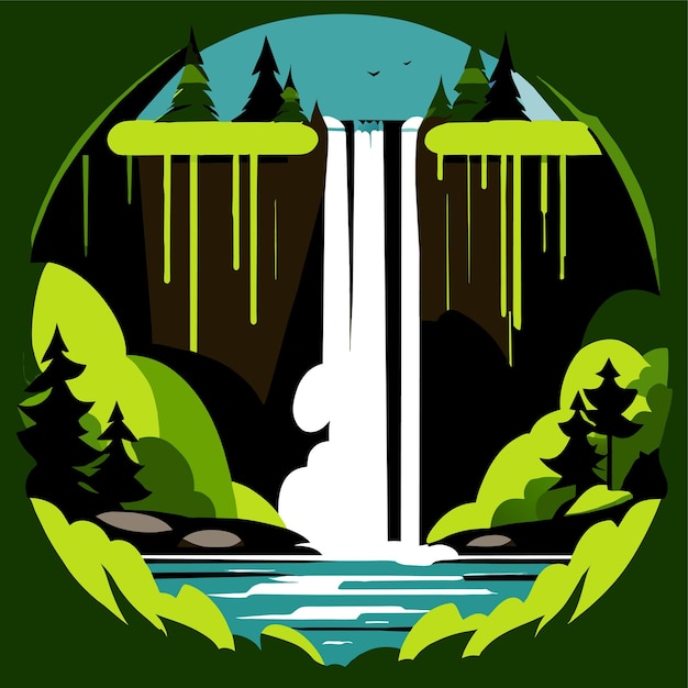 Vector cascada en la ilustración del vector forestal