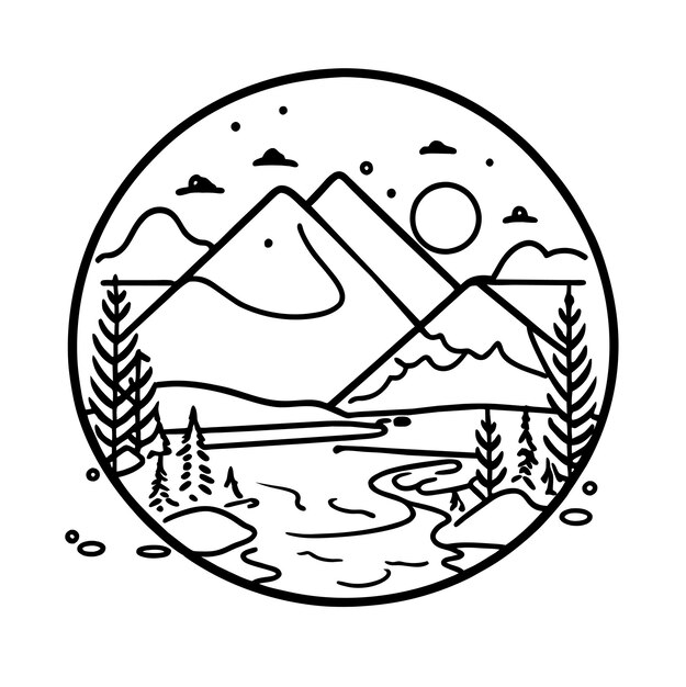 Vector cascada con ilustración vectorial de montaña y naturaleza