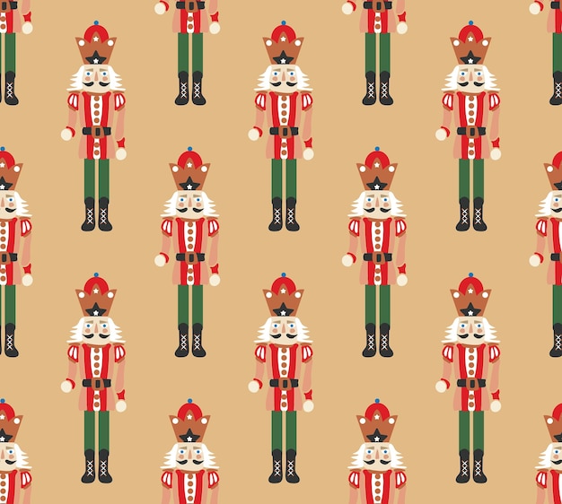 Cascanueces dibujado a mano Patrón de Navidad sin costuras Ilustración linda Colores de moda Concepto de regalo dulce