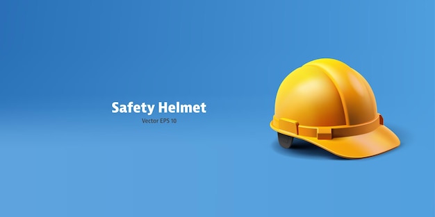 Casco amarillo realista para protección de la cabeza 3D Banner para la seguridad de la ingeniería de la construcción