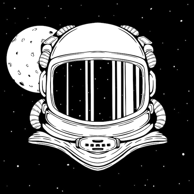 Casco de astronauta en el espacio con estilo de dibujo o dibujo a mano