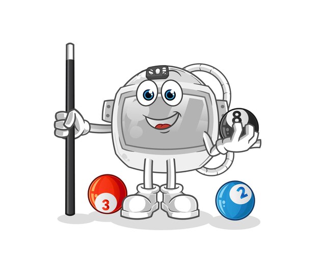 Casco de astronauta juega carácter de billar. vector de mascota de dibujos animados