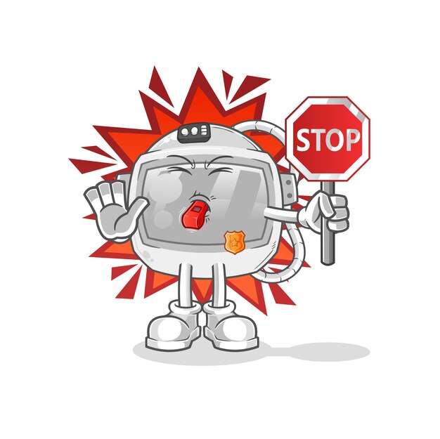 casco de astronauta con señal de stop. vector de mascota de dibujos animados