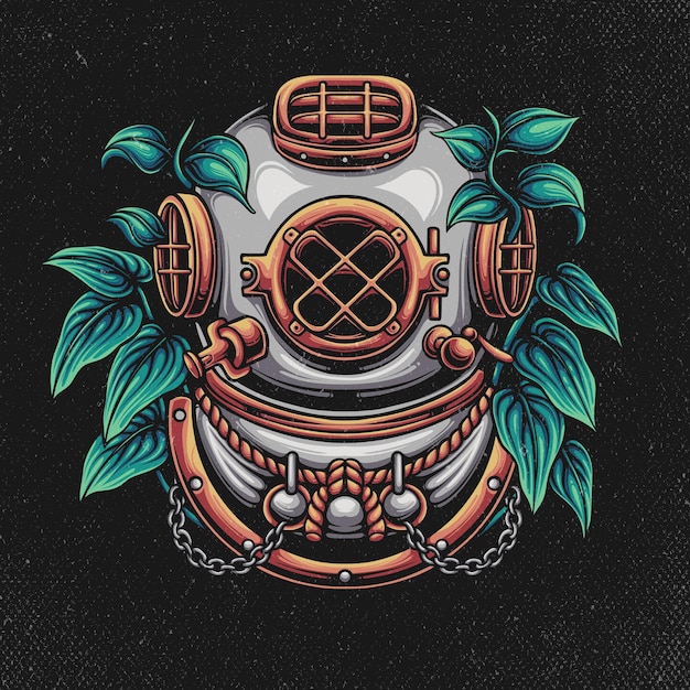 Vector casco de buceo con ilustración de planta