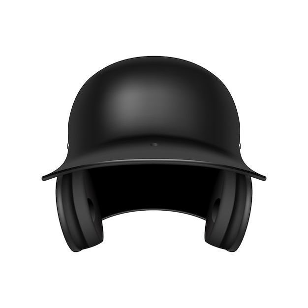 Vector casco clásico de béisbol negro. vista frontal. aislado sobre fondo blanco. ilustración.