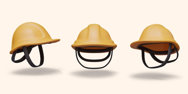 Casco de construcción con correas Objeto vectorial realista en diferentes posiciones