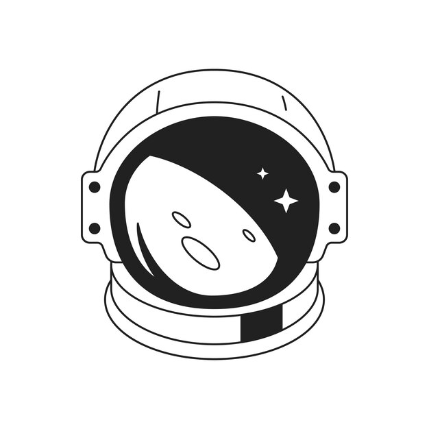 Casco de cosmonauta Y2K con reflejo de la galaxia del planeta Ilustración plana vectorial del icono del contorno de arte pop