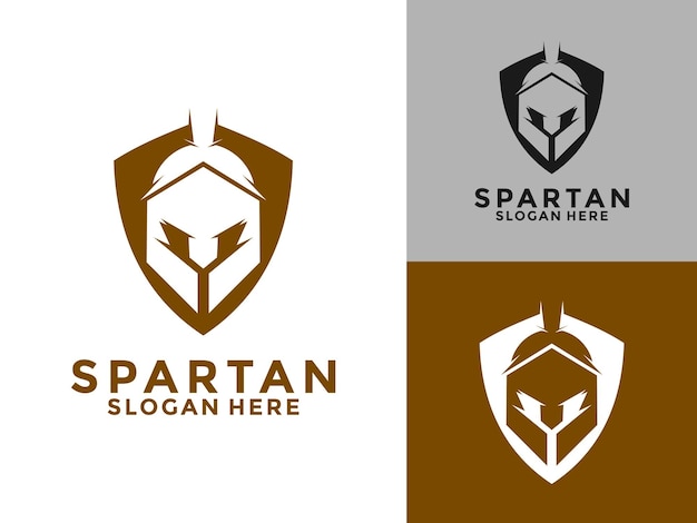 Casco espartano con modelo de diseño de logotipo de escudo Ícono vectorial del logotipo de identidad espartano Ilustración
