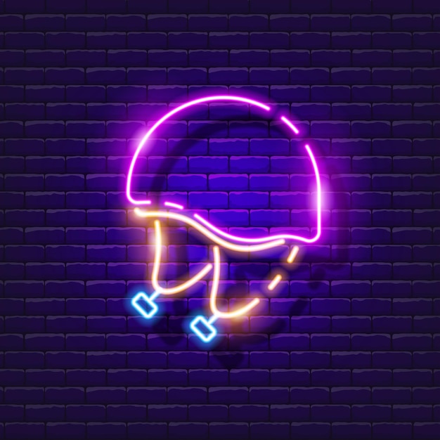 Casco de esquí icono de neón Casco para snowboard esquí montañismo trineo signo luminoso Ilustración vectorial para el diseño Concepto deportivo Esquí