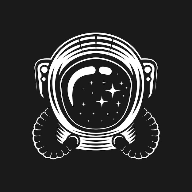 Casco de ilustración de vector de astronauta sobre fondo negro. Diseño para camiseta otras prendas