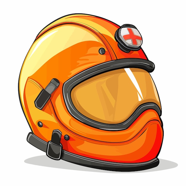 un casco naranja con un reflector rojo en él