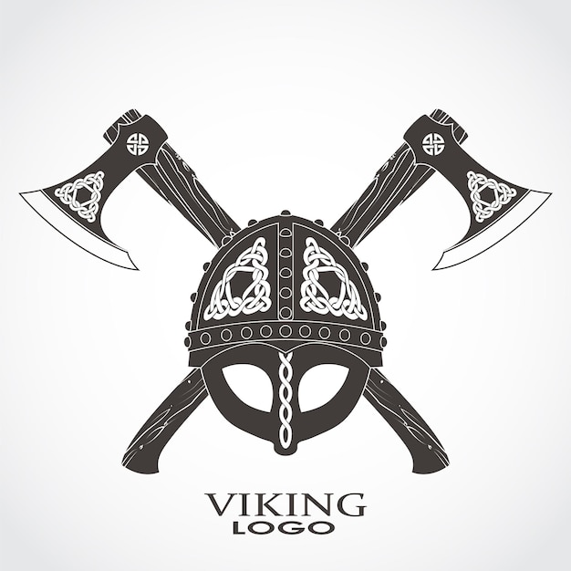 casco ornamental vikingo con ejes cruzados diseño del logotipo heráldico