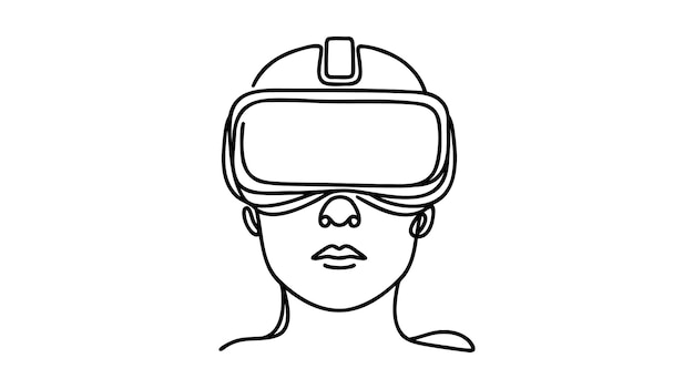Casco de realidad virtual una ilustración de estilo de diseño de línea continua aislada sobre fondo blanco