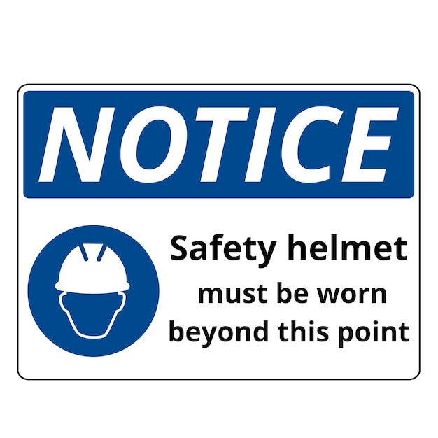 El casco de seguridad azul debe llevar un letrero sobre un fondo blanco