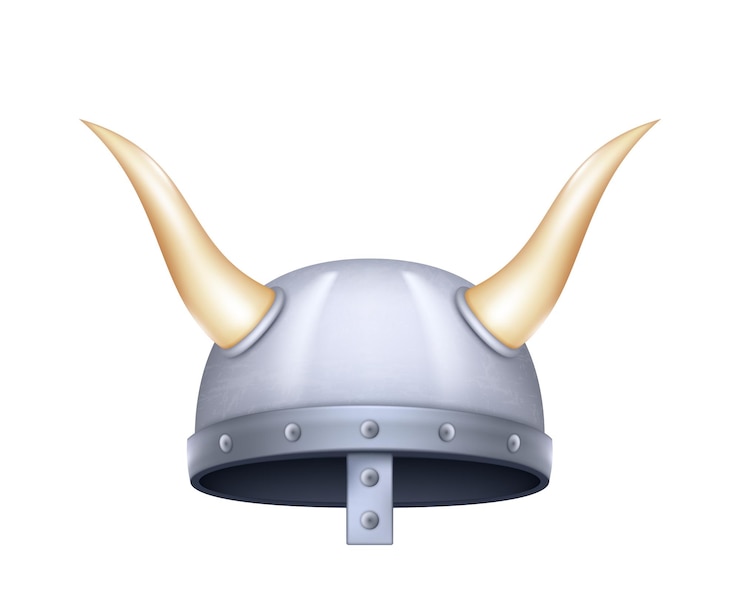 Vector casco vikingo realista con cuernos sobre fondo blanco elemento protector en traje del norte