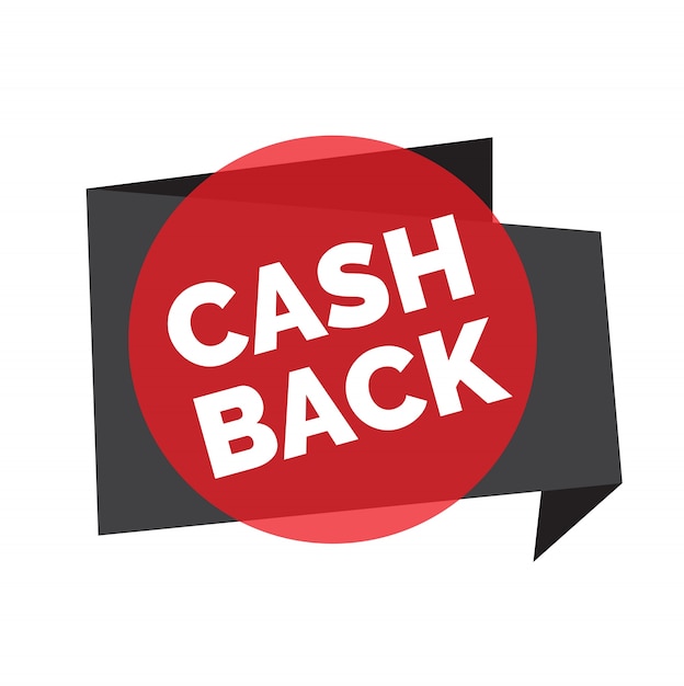 Cash back letras en círculo rojo transparente con cinta de origami gris.