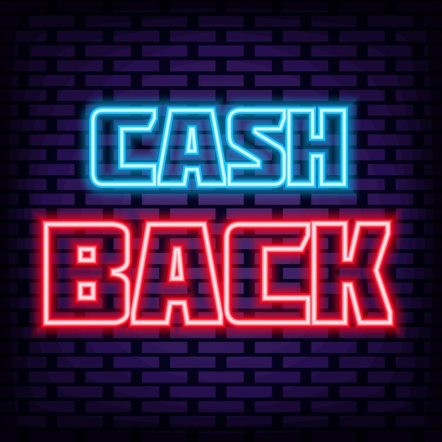 Cash Back Letrero de neón Guión de neón Texto de neón