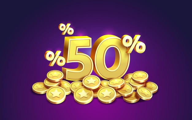 Cashback 50 Porcentaje de monedas de oro ahorro financiero ilustración vectorial