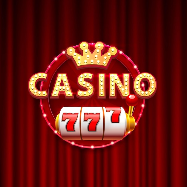 Casino 777 tragamonedas texto de banner en el fondo de la escena. ilustración vectorial