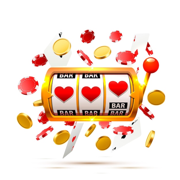 Casino de banner de corazón de tragamonedas de gran ganancia sobre fondo blanco. Ilustración vectorial