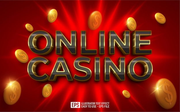 Casino en línea de texto 3d creativo, plantilla de efecto de estilo editable