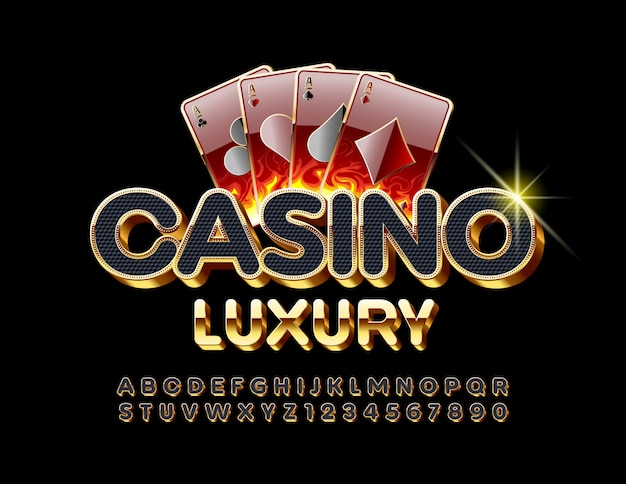 Casino de lujo. fuente 3d con estilo. números y letras elegantes del alfabeto negro y dorado