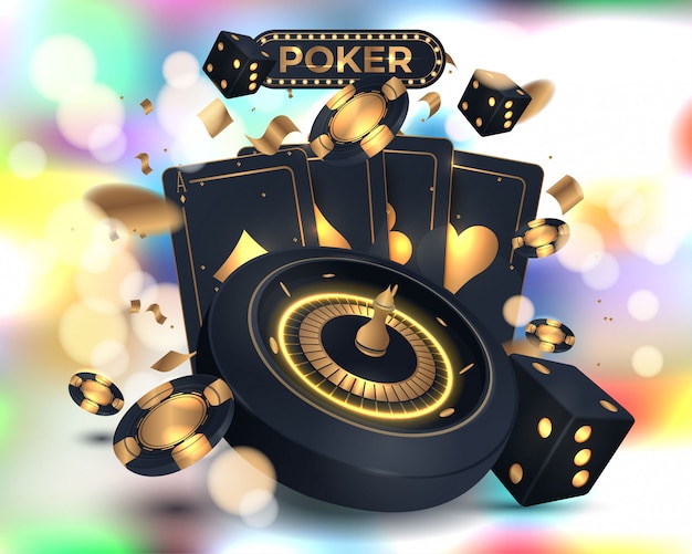 Vector casino poker tarjeta y ruleta rueda y elementos
