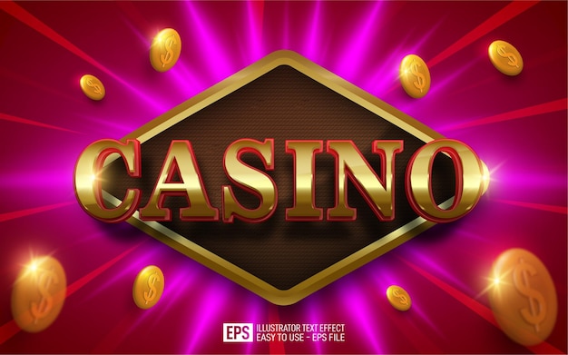 Casino de texto creativo 3d, plantilla de efecto de estilo editable