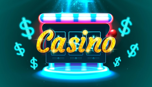 Vector casino tragamonedas ganador jackpot fortuna de la suerte 777 ganar banner vector