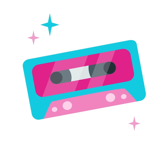 Cassette antiguo retro de los 90 en ilustración de dibujos animados de estilo plano de color rosa