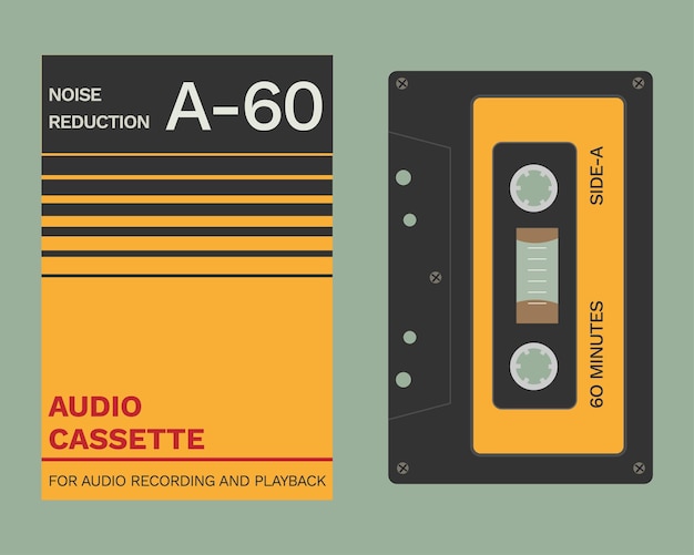 Cassette de audio con tapa en amarillo y negro