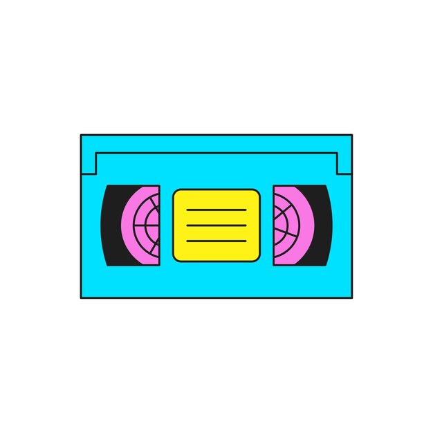 Cassette de cinta de video retro Y2K para contenido multimedia elemento de dibujos animados estilo groovy icono vector ilustración plana tecnología de medios vintage para grabar y ver pegatina de moda para impresión de camiseta