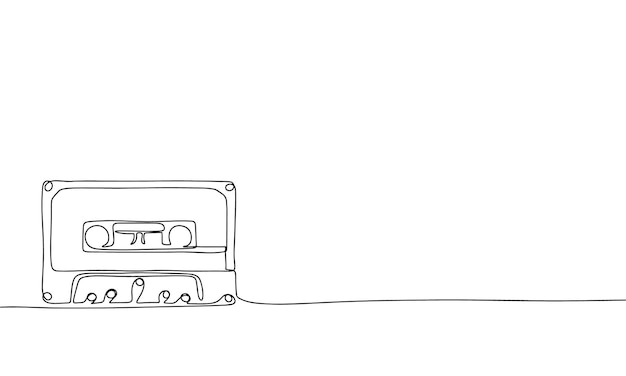 Cassette compacto continuo de una línea Cassette cinta de casete de audio Línea arte vector dibujado a mano ilu