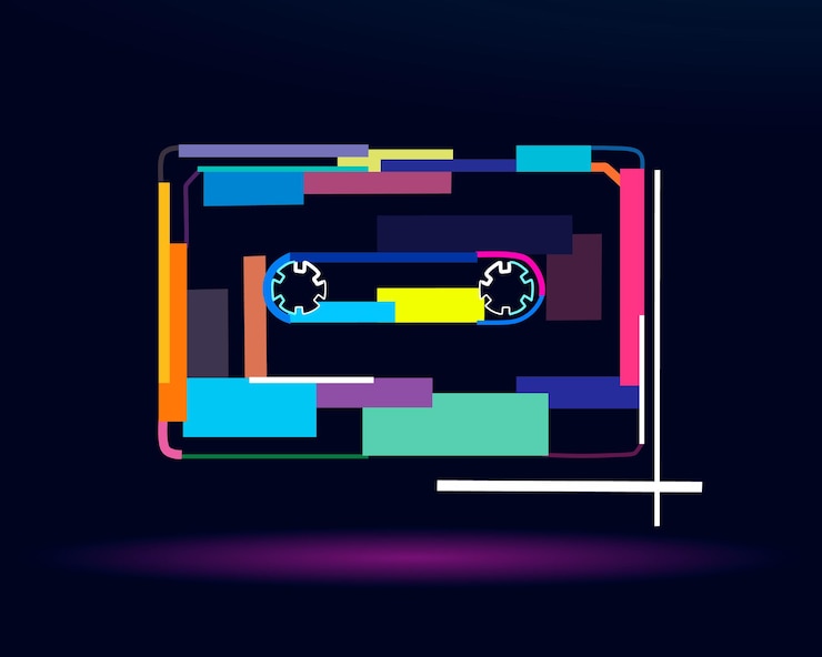 Vector cassette de grabadora abstracta de pinturas multicolores dibujo coloreado ilustración vectorial