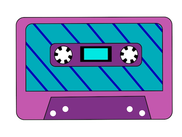Cassette de música de audio vintage retro con cinta magnética Color púrpura y azul Diseño abstracto de los años 90