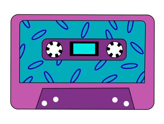 Cassette de música de audio vintage retro con cinta magnética Colores púrpura y azul Diseño abstracto años 90 años 80
