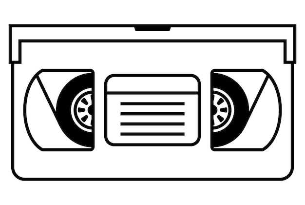 Vector cassette de video de icono lineal negro con película