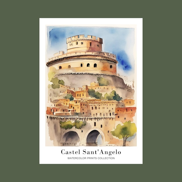 Castel Sant039Angelo Italia Pintura en acuarela Cartel para imprimir