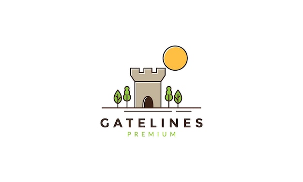 Castillo con árbol verde logotipo abstracto vector icono ilustración