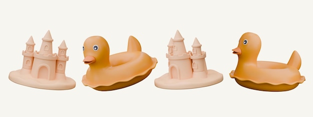 Castillo de arena 3D y anillo de pato inflable Artículos para niños juegos de verano en la costa