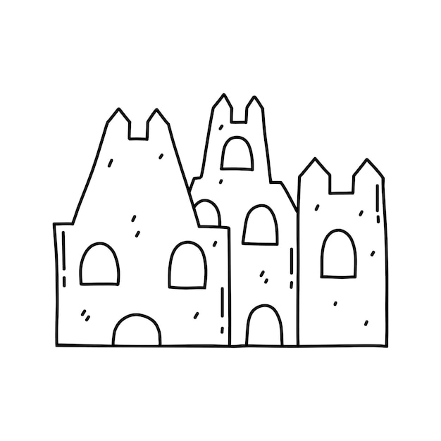 Castillo de arena en estilo garabato dibujado a mano plantilla linda ilustración vectorial páginas para colorear para niños